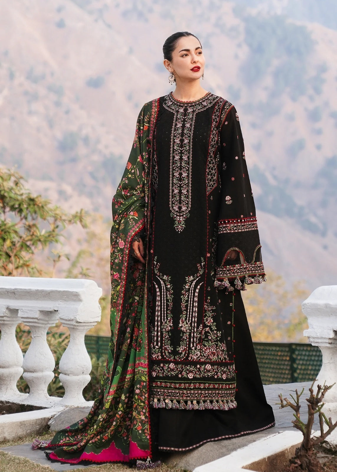 Hussain Rehar Embroidered Dhanak Three Piece