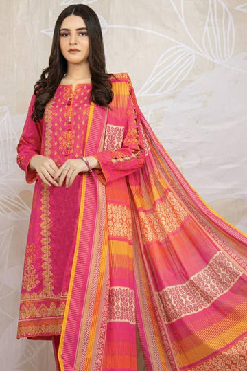 D#718 pink Printed Three Piece Summer Collection